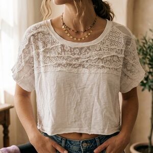 Anthropologie Pilcro White Lace mesh Crop Top Large